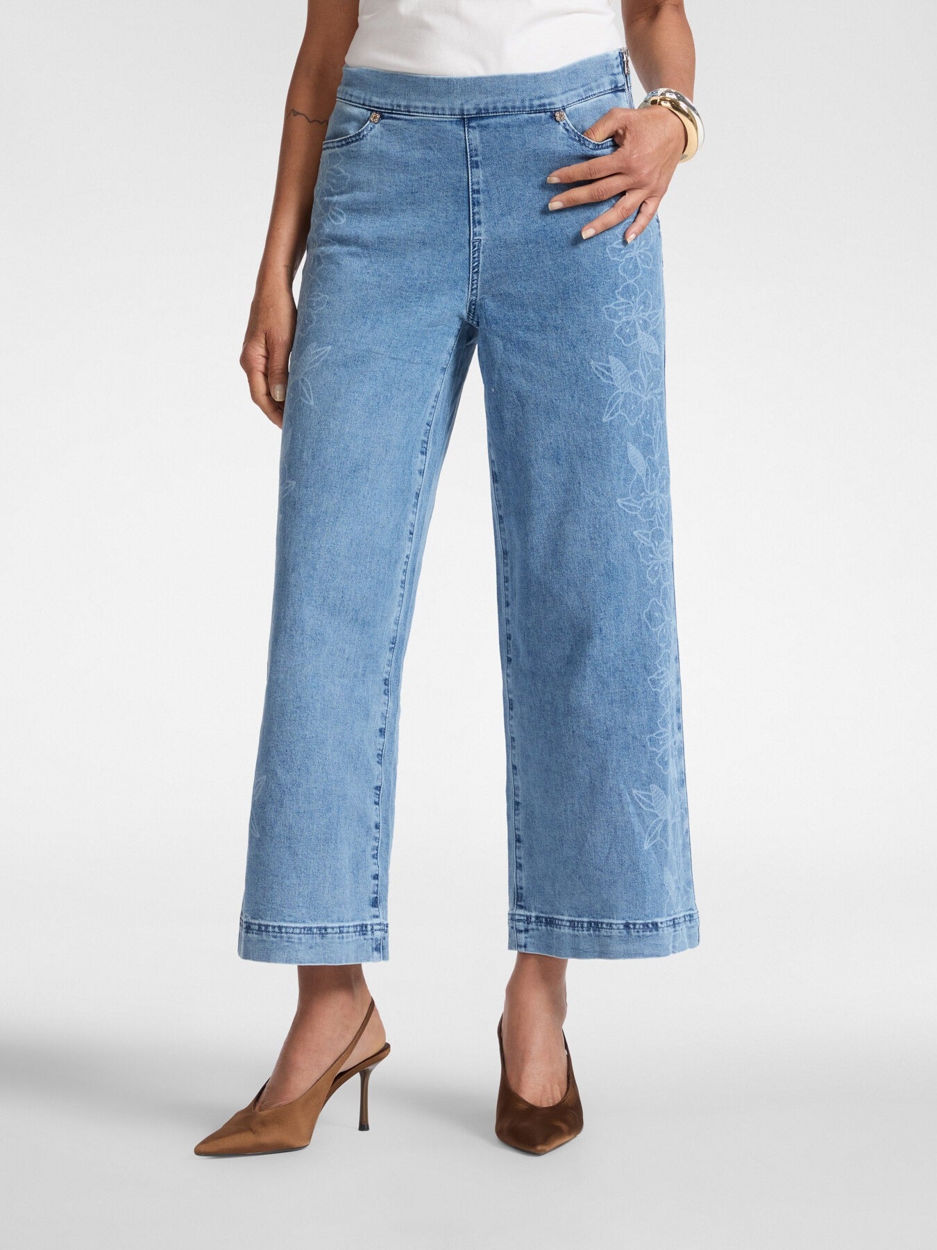 Jeans floreali wide leg