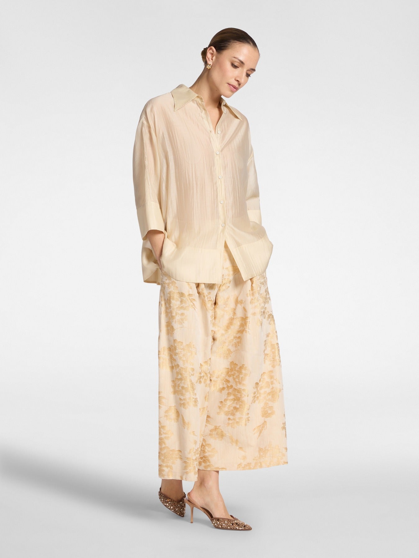 Pantaloni cropped jacquard