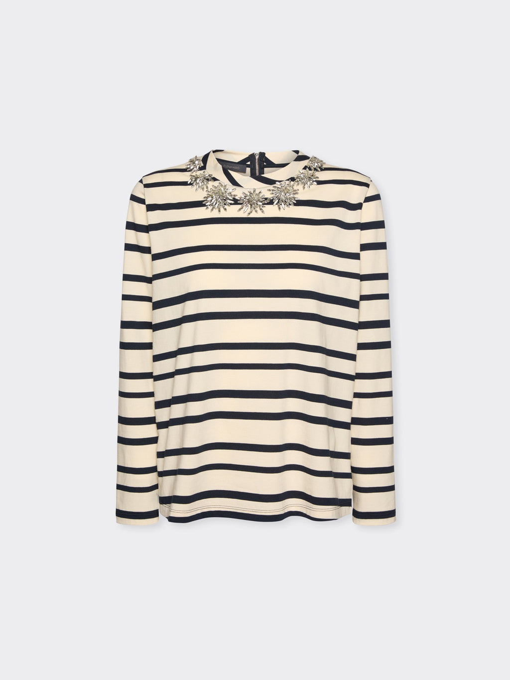 T-shirt rigata con ricamo floreale