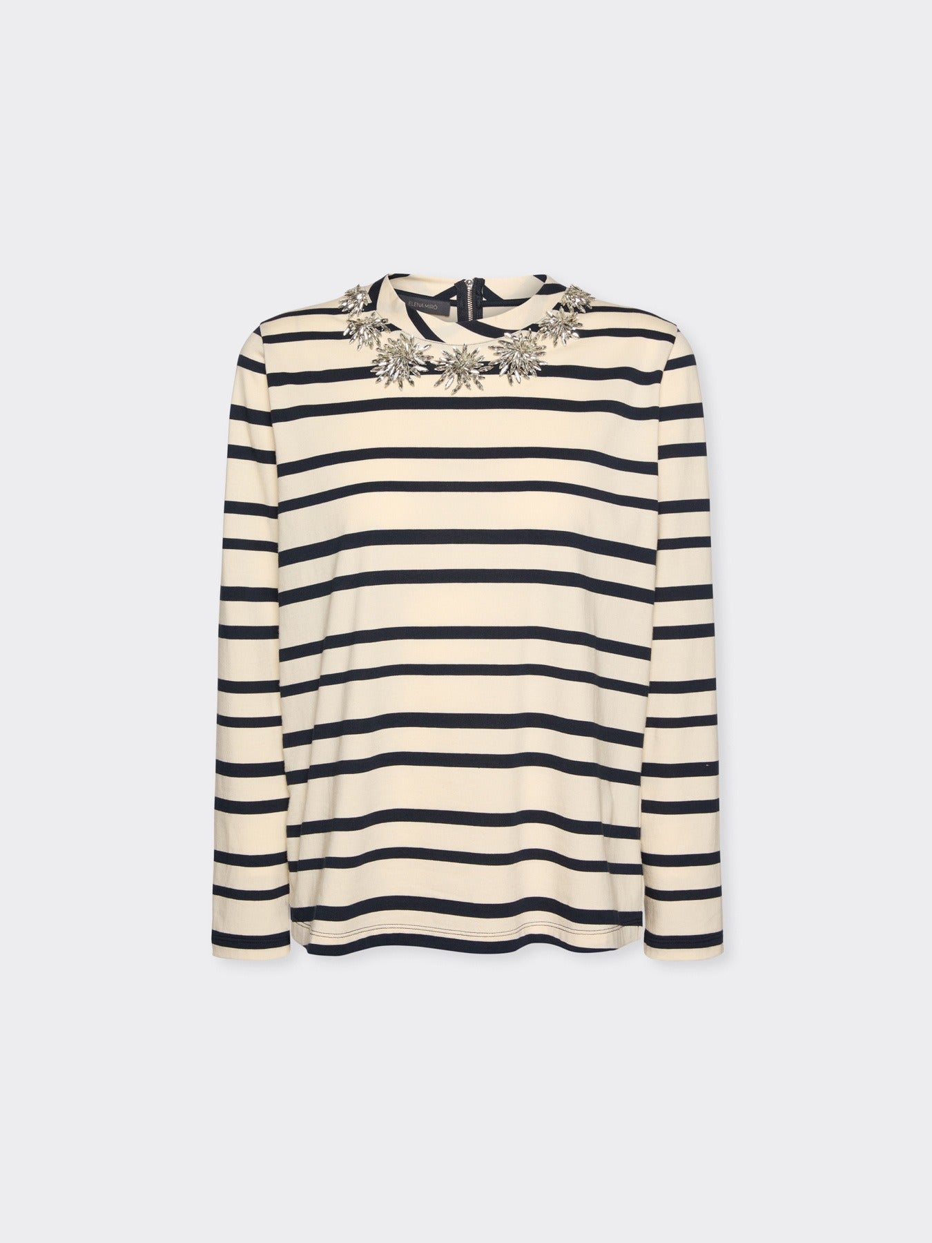T-shirt rigata con ricamo floreale